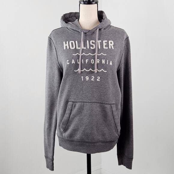 Hollister Brand Spellout Gray Hoodie Sweatshirt | Men's Small | FLAWS - Picture 1 of 15